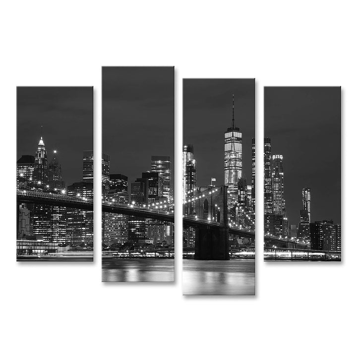 islandburner Bild auf Leinwand Brooklyn Bridge Downtown Wolkenkratzer New York Schwarz Weiss Bilder