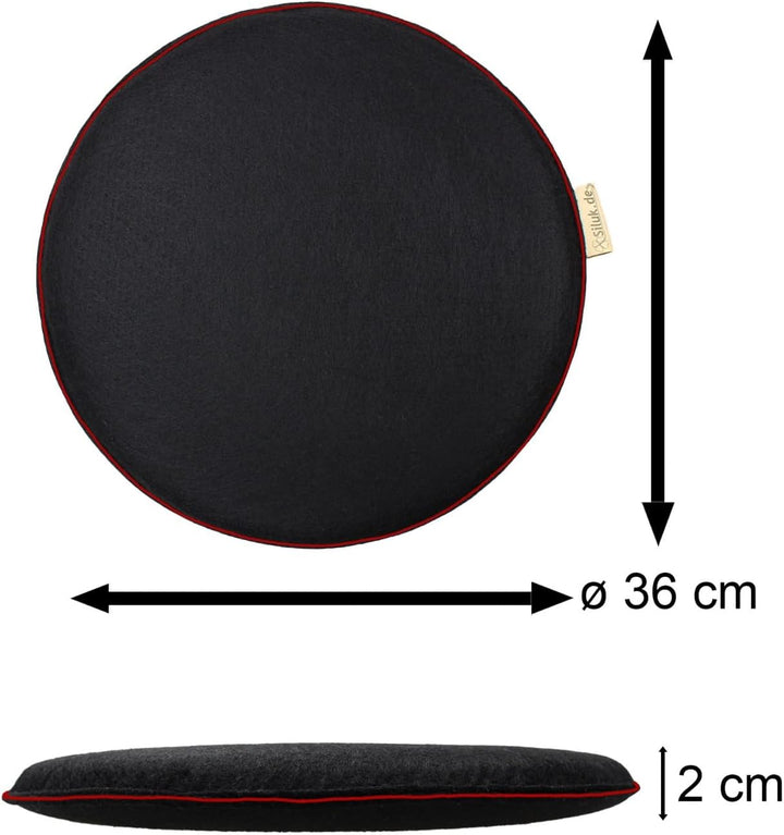 SILUK gemütliches Sitzkissen aus Filz Ø 36cm - Komfortable Waschbare - 4er Set Grau I Schwarz für Ba
