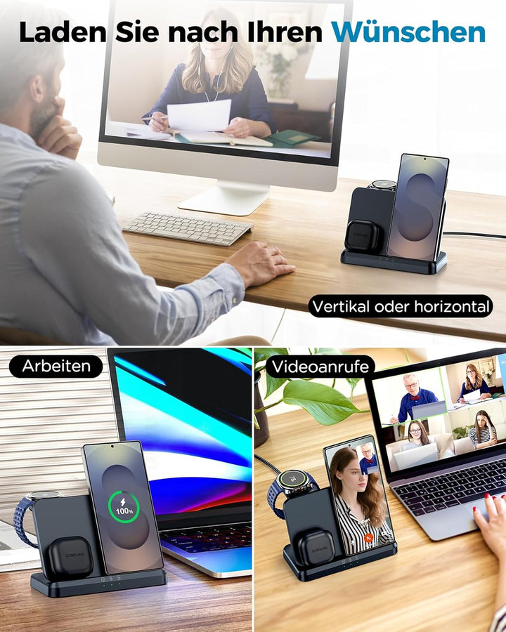 EGV Induktive Ladestation für Samsung – 3-in-1 Wireless Charger kompatibel mit Galaxy S26 Ultra/S25/