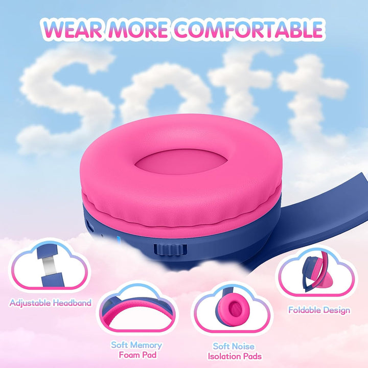 IFECCO Bluetooth Kopfhörer Kinder kabellos mit Aufbewahrungstasche, Kinderkopfhörer Over-Ear mit LED