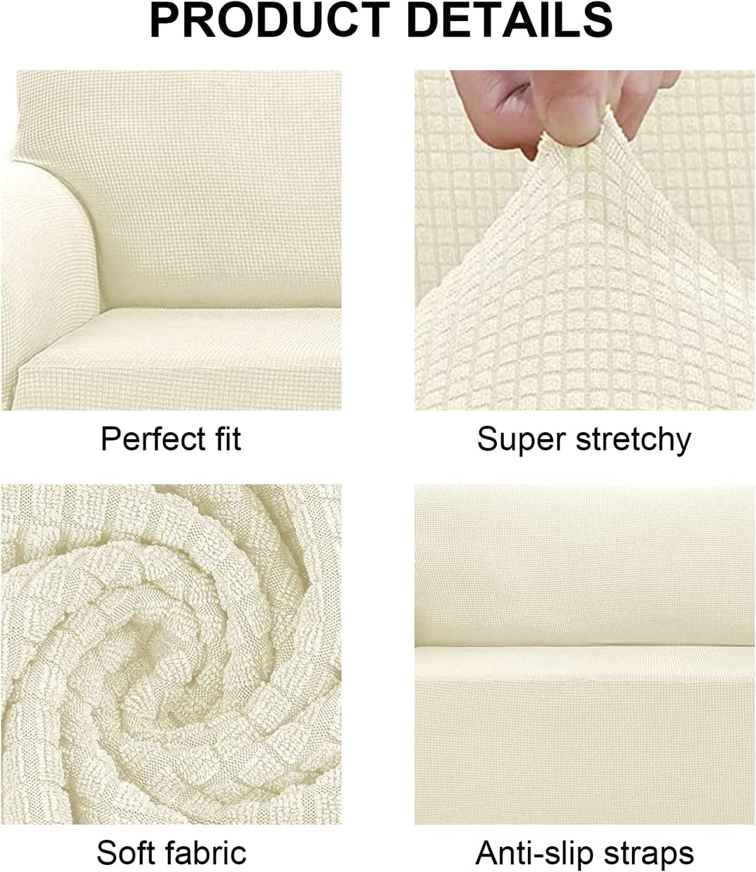 Jaotto Sofabezug 4 Sitzer Elastischer Stretch Spandex Sofa Überwürfe Sofahusse Antirutsch Waschbar S