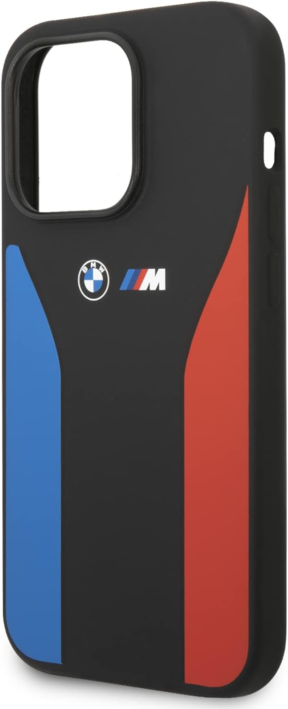 BMW BMHCP15L22SCSK Hülle für iPhone 15 Pro 6.1" Schwarz Silicone Blue&Red Stripes M Collection