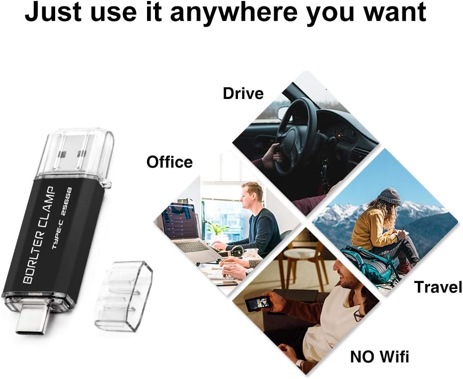 BORLTER CLAMP Type C USB-Stick 256GB OTG 2 in 1 Speicherstick Dual-Port USB 3.0 Flash-Laufwerk mit U