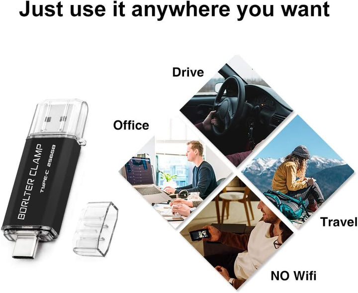 BORLTER CLAMP Type C USB-Stick 256GB OTG 2 in 1 Speicherstick Dual-Port USB 3.0 Flash-Laufwerk mit U