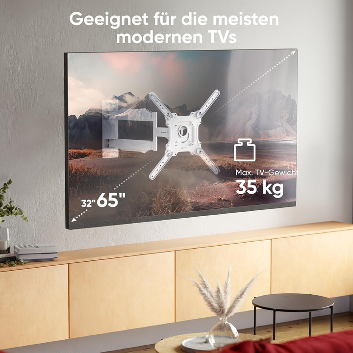 ONKRON TV Wandhalterung schwenkbar für 32-65 Zoll TVs bis zu 35 kg, universal TV Wandhalterung auszi
