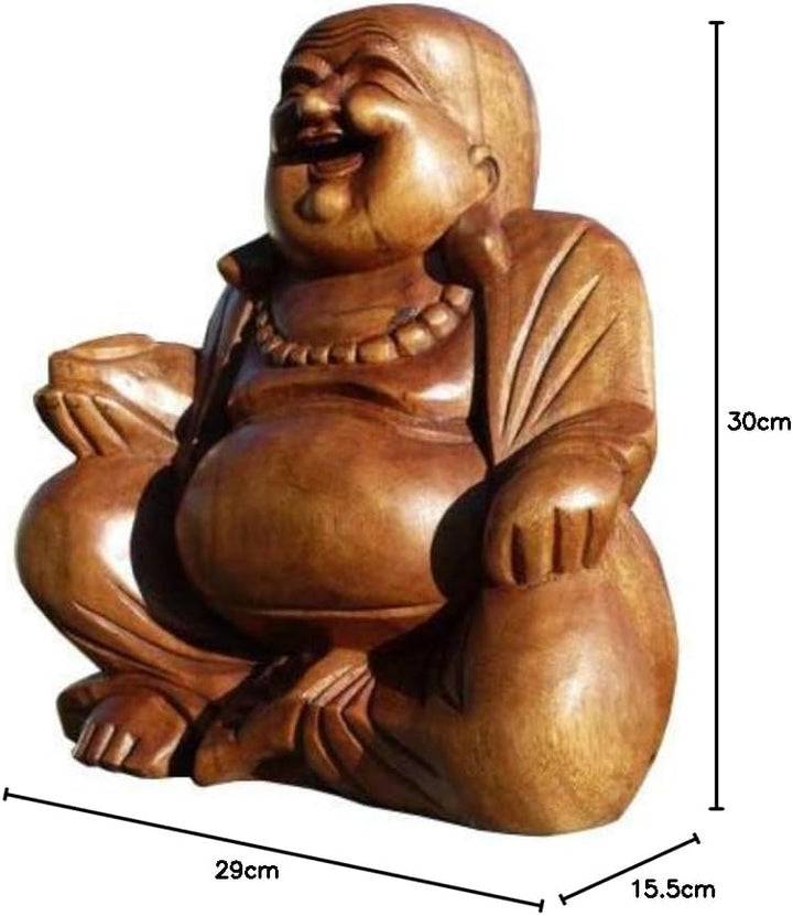 Wogeka Super schöner lachender 30 cm Buddha Happy Holz Handarbeit Budda FENG Shui Bali Buda BH30