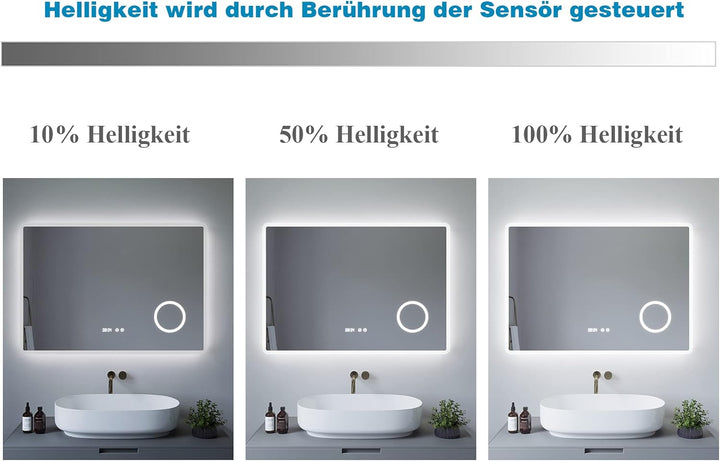 Badezimmerspiegel mit Licht Schminkspiegel Uhrzeit 120x60 cm Badspiegel mit LED Beleuchtung Antibesc