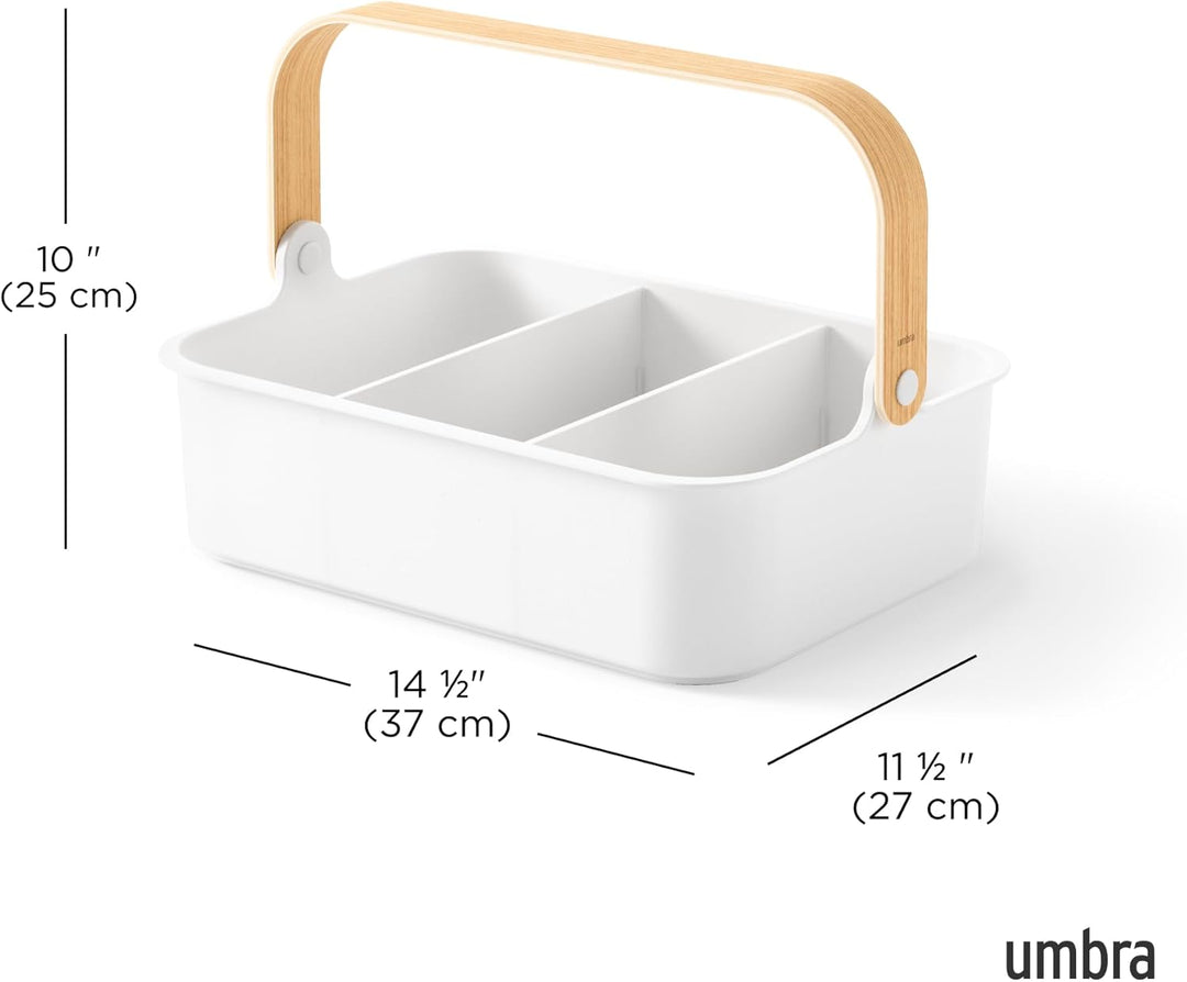Umbra Bellwood Bin stapelbarer Behälter, Organizer mit entnehmbaren Trennwänden, Weiss/Natur, 36x26x