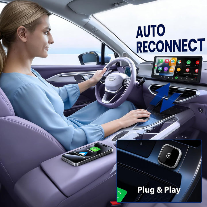 Wireless CarPlay &amp; Android Auto Adapter, 2-in-1 Wired-to-Wireless Konverter mit 5GHz WiFi, Plug &amp; Pl