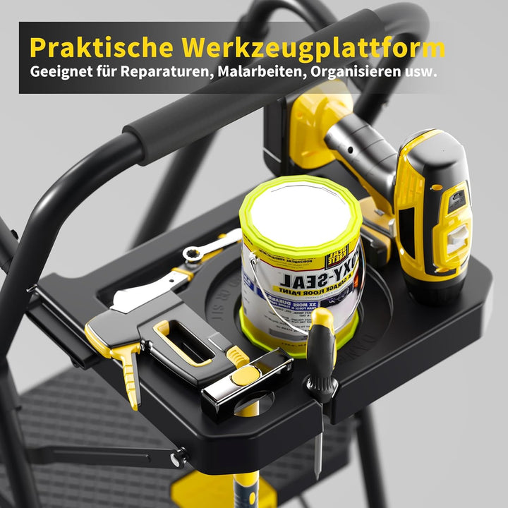 KINGRACK Leiter 5 Stufen mit Werkzeugplattform, trittleiter 5 Stufen klappbar mit Handläufen, stabil