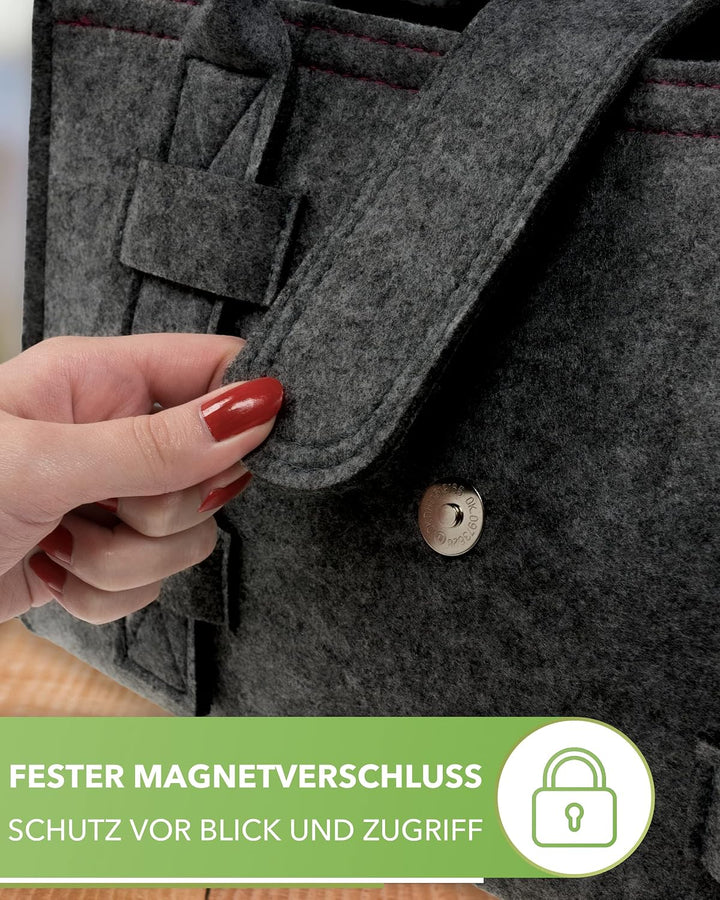 Tebewo Handtasche,Shopping Bag aus Filz, verschliessbare Einkaufs-Tasche mit Henkel, Einkaufskorb, F