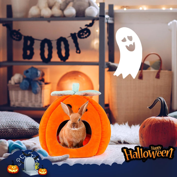 SBAYOOL Halloween Kürbis Kaninchen Bett, Gemütliches Waschbar Kaninchen Kuschelhöhle, Warmes Plüsch