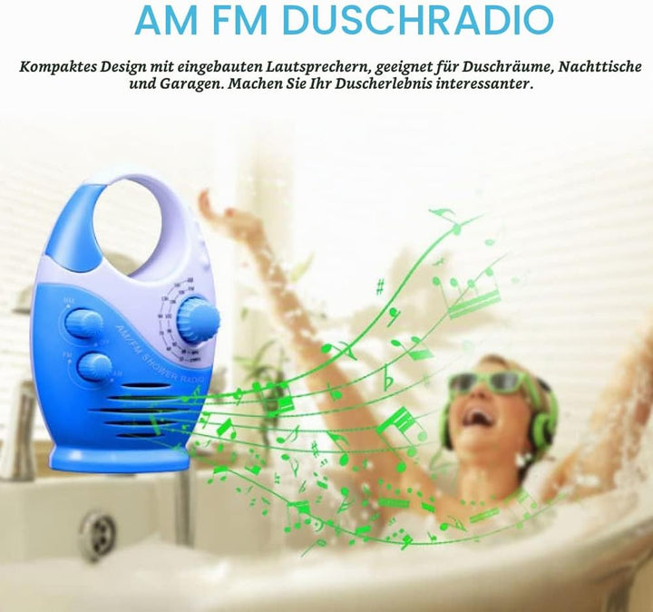 Yunseity Wasserdichtes Duschradio, Tragbares AM-FM-Radio mit Hakendesign, Batteriebetriebenes Radio,