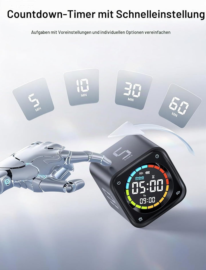 Ticktime TK3 Pomodoro Timer Cube für Fokus, Lernen, Arbeit, ADHS, Küche Schwarz, Schwarz