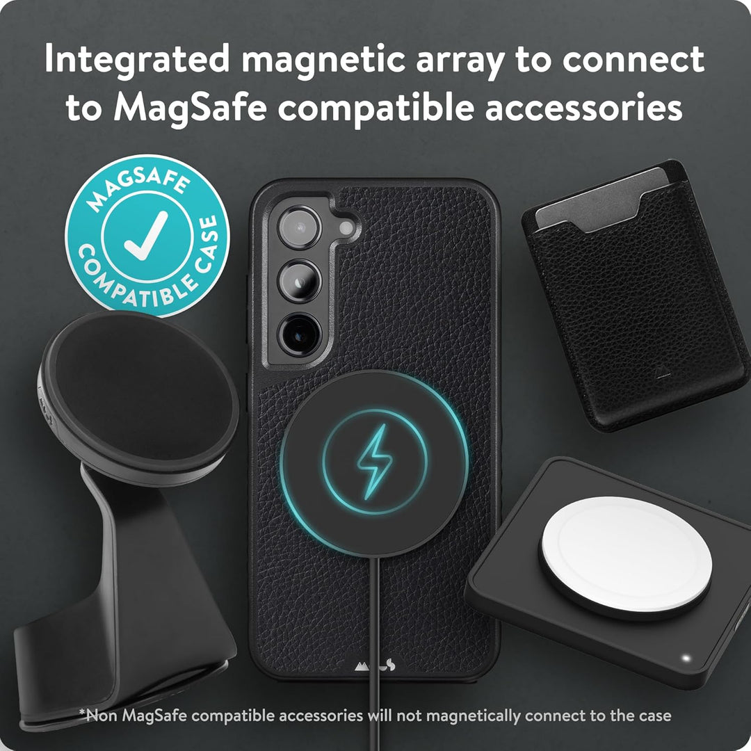 Mous - Hülle für Samsung Galaxy S23 - Schwarzes Leder - Limitless 5.0 - Handyhülle S23 MagSafe-Kompa