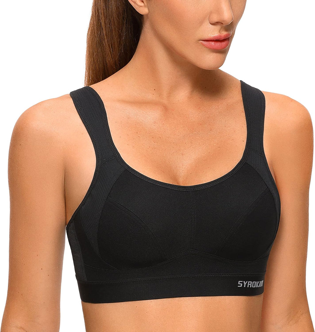 SYROKAN Damen Sport BH Starker Halt Verstellbar Träger Gekreuzt Rücken Ohne Bügel Lauf Fitness Yoga