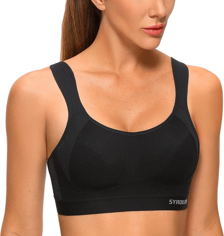 SYROKAN Damen Sport BH Starker Halt Verstellbar Träger Gekreuzt Rücken Ohne Bügel Lauf Fitness Yoga