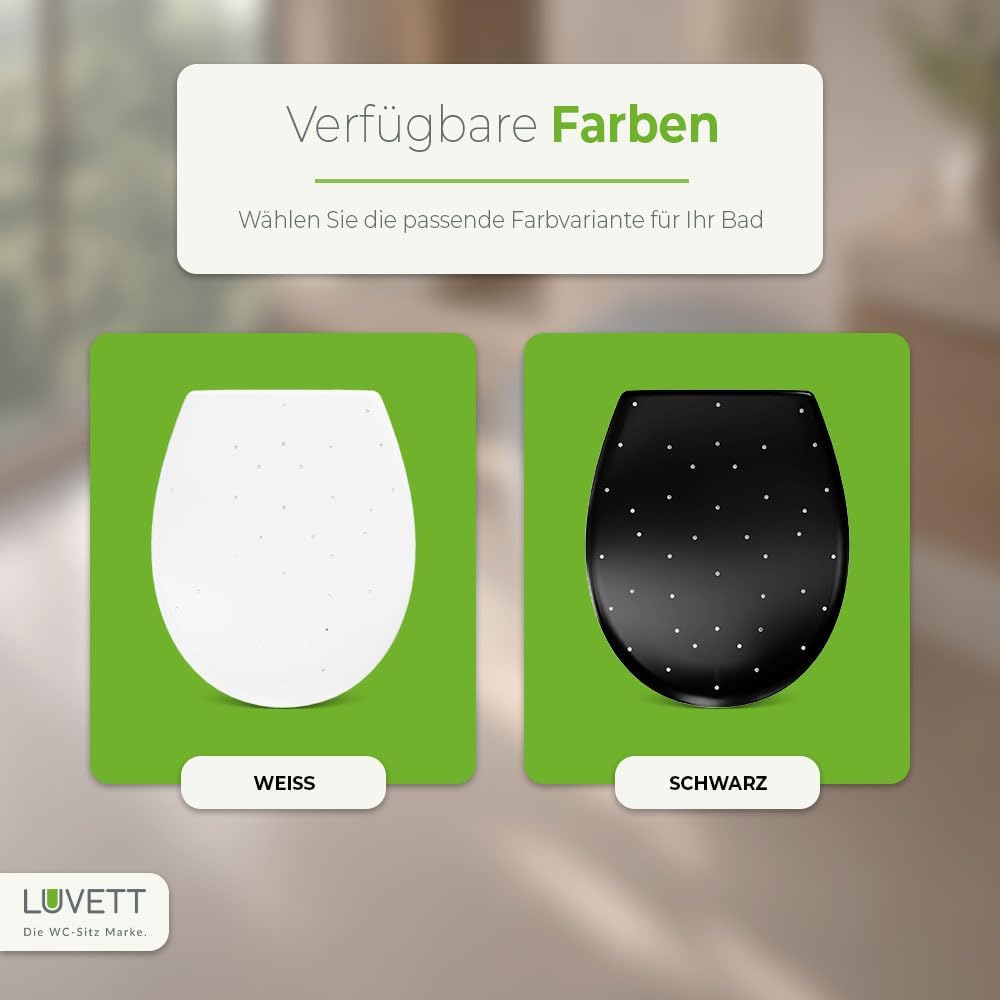 LUVETT® WC-Sitz S100 mit Glitzer-Steinen, oval, mit Absenkautomatik SoftClose®, abnehmbar, antibakte