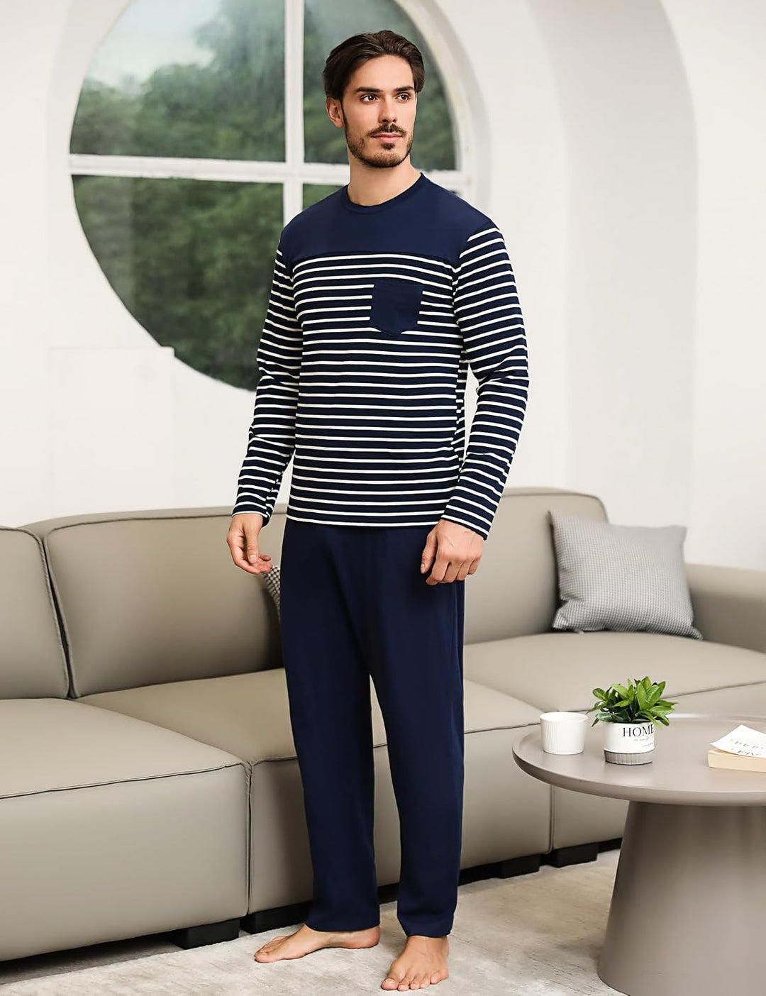 Irdcomps Schlafanzug Lang Herren Pyjamas Baumwolle Winter Warm Langarm Pyjamas Set Männer Hausanzug