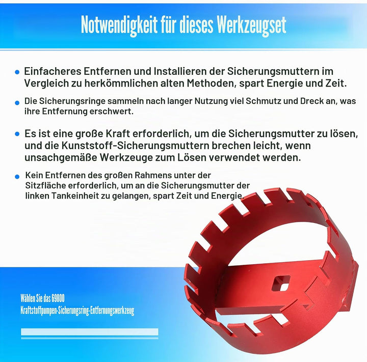 X AUTOHAUX Kraftstoffpumpen Einsatzwerkzeug Ausbauwerkzeug für Kraftstofftank Rot 69800
