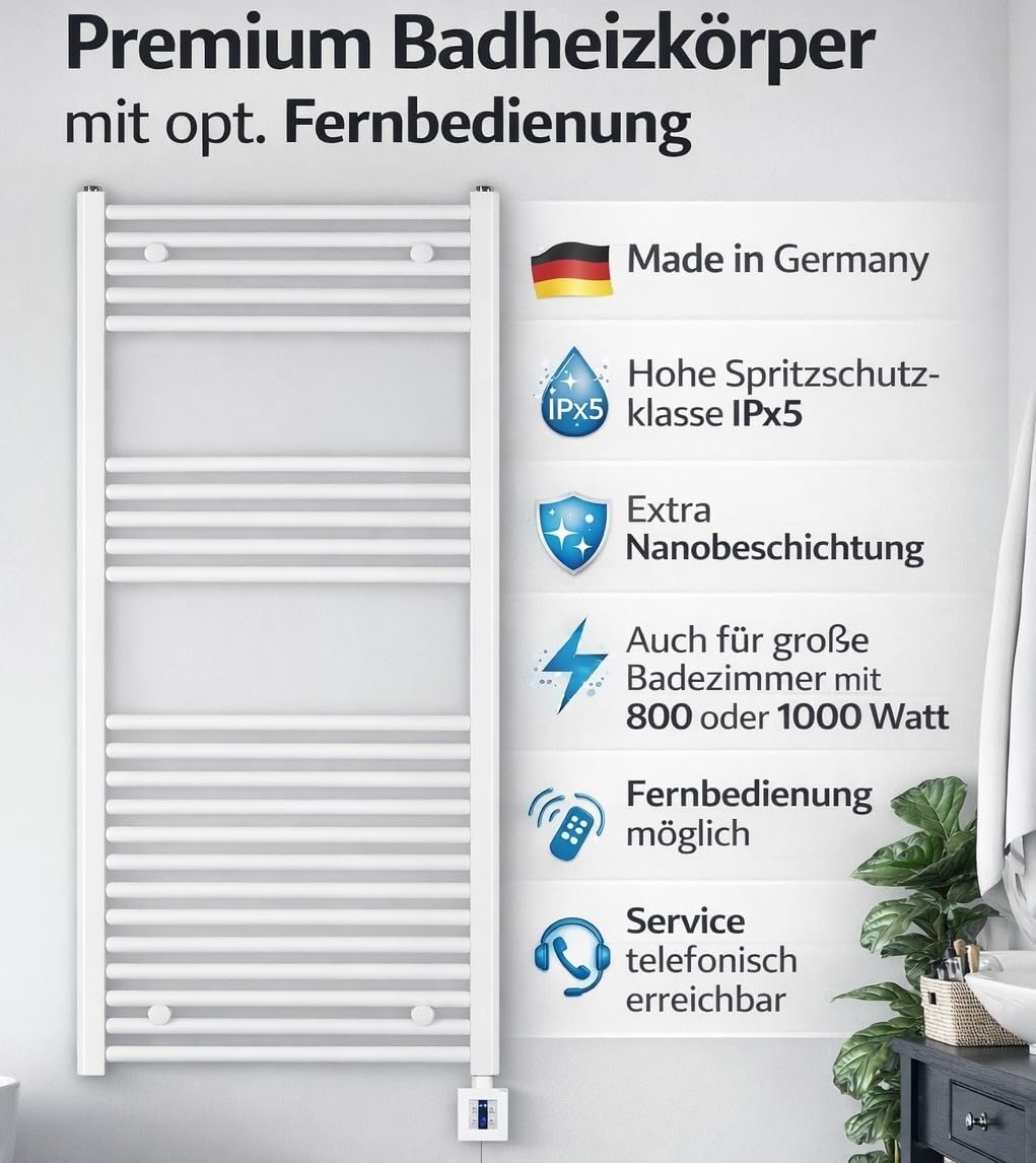anapont elektrischer Badheizkörper 1775x750 weiss gebogen | Timer-Funktion, Handtuchheizkörper, Made