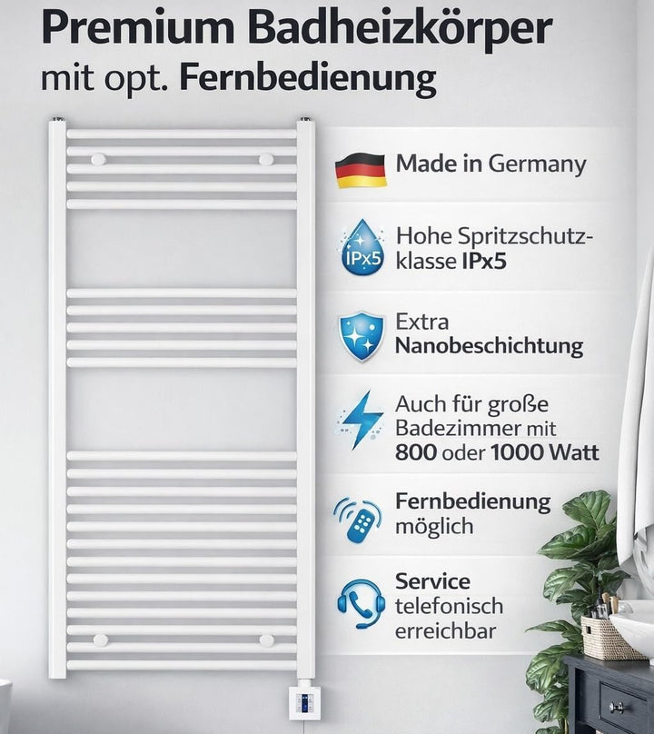anapont elektrischer Badheizkörper 1175x750 weiss gebogen | Timer-Funktion, Handtuchheizkörper, Made
