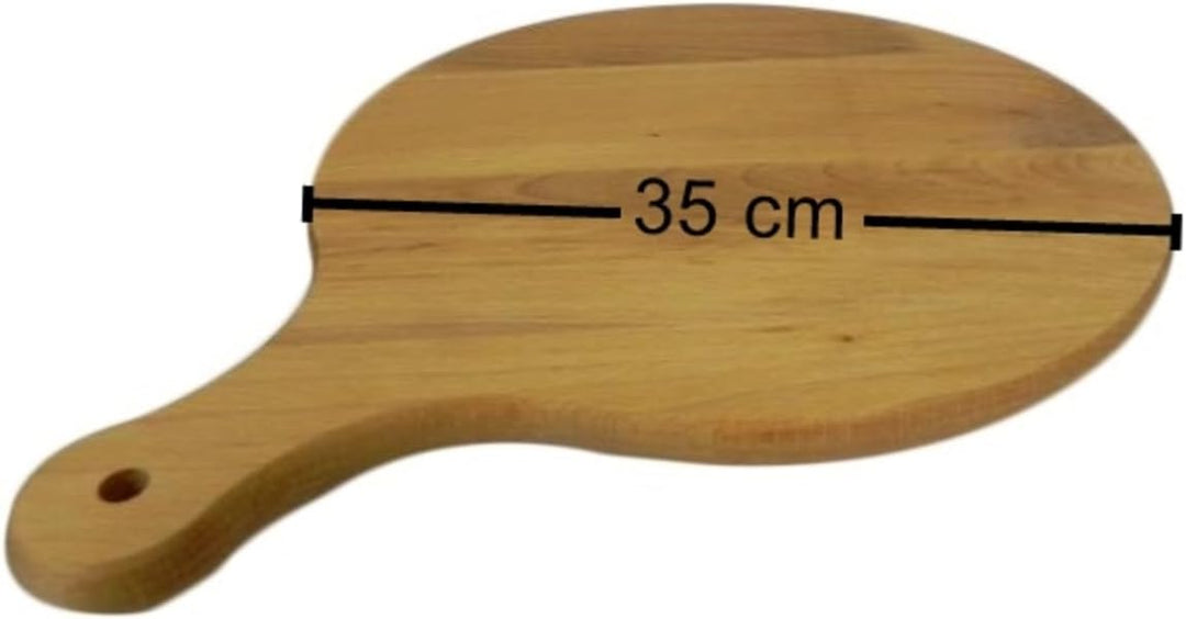 Wooden World - Runder Pizzateller aus massivem Holz, Schneidebrett mit Griff, zum Servieren von Pizz