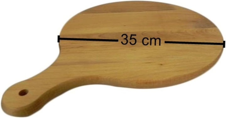 Wooden World - Runder Pizzateller aus massivem Holz, Schneidebrett mit Griff, zum Servieren von Pizz