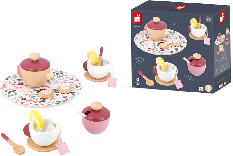 JANOD Twist Tea Set Tee-Spielset-16 Zubehörteile Filz-Rollenspiel-Teeservice für Kinder-Spielzeug au