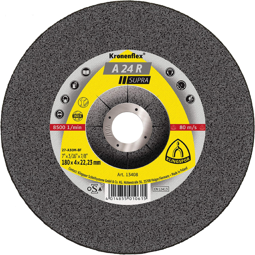 13428 A 24 R Schruppscheiben 230 x 4 x 22, 23 mm gekröpft Inhalt: 1 Stück 230 x 4 x 22,23 mm gekrümm