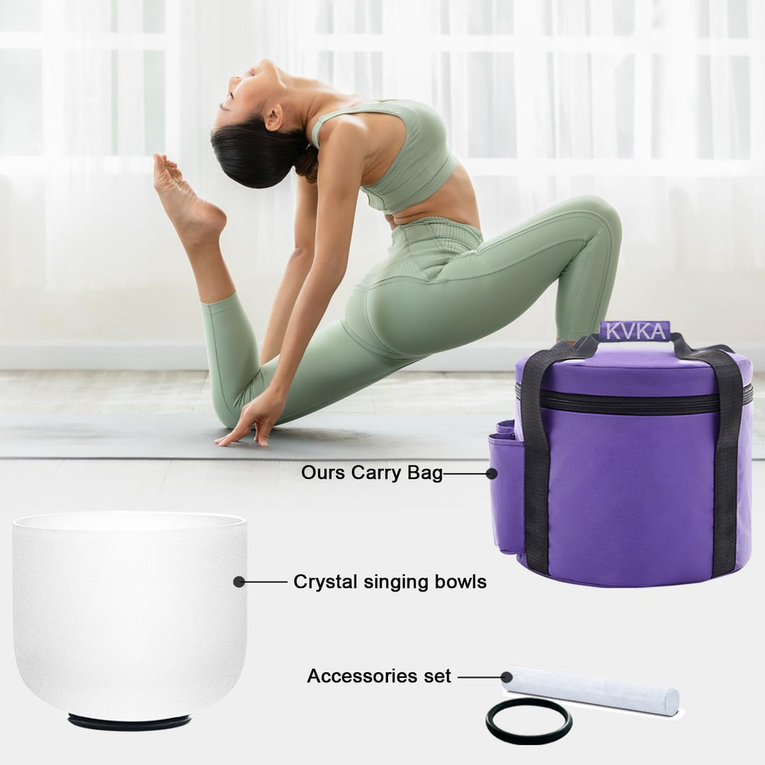 KVKA 528hz Klangschalen, 8 inch C note White Crystal Singing Bowl Chakra Singing Bowl for Sound Heal