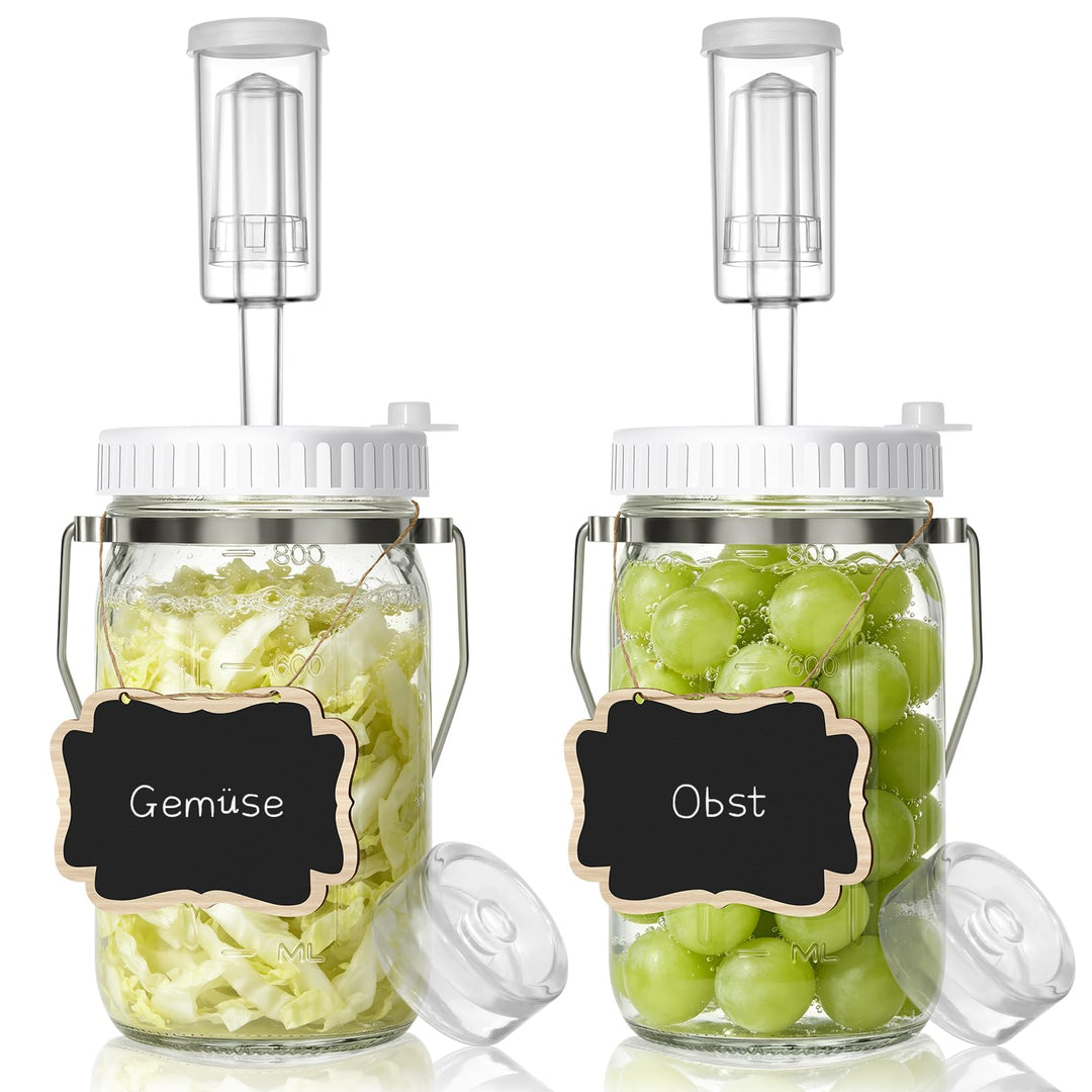 Mittimiya 2 Stück 1L Fermentierglas mit Tragegriff, Fermentiergläser mit Fermentiergewichte, Gärvent
