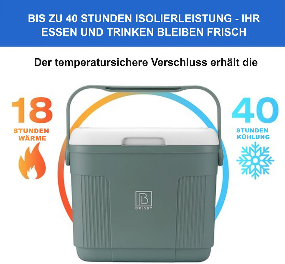 Brisby Kühlbox - 13 und 22 Liter, 18 Stunden warm - 40 Stunden kühl - Inklusive Kühlelemente 450 ML