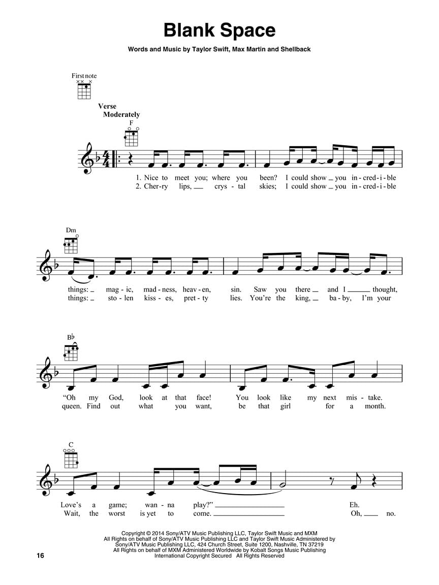 Taylor Swift 1989: Songbook für Ukulele, Taschenbuch