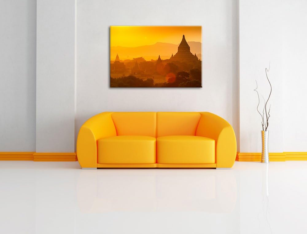 Buddha Tempel im Sonnenuntergang Format: 100x70 auf Leinwand, XXL riesige Bilder fertig gerahmt mit