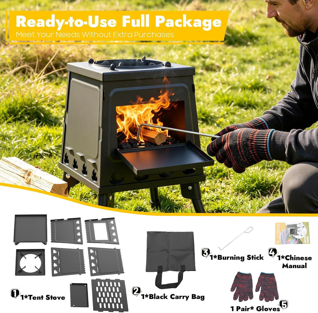 Raketenofen Zeltheizung - Tragbarer Holzofen mit Mehrstoff-Unterstützung für Camping, Outdoor &amp; Notf