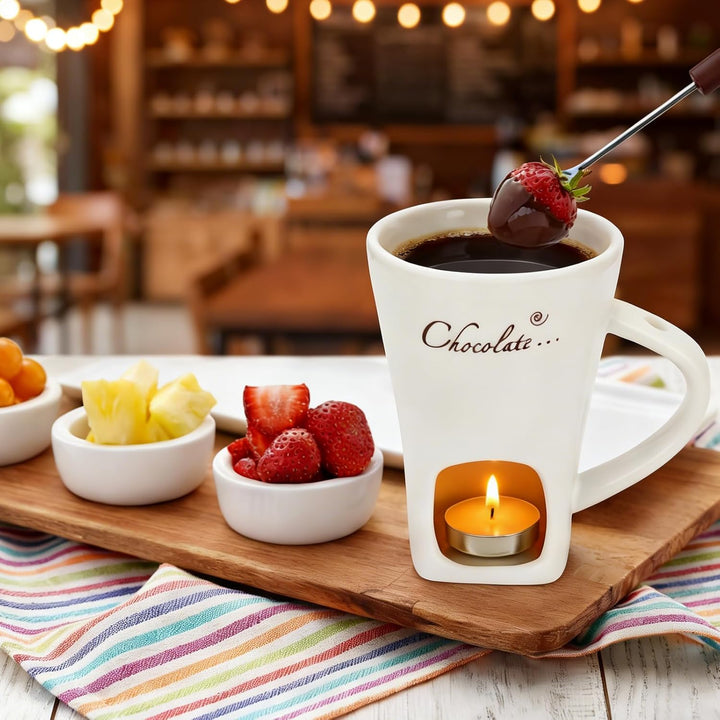 ORIZMA Schokofondue Tasse fondueset schokobrunnen130ml-Schokoladen Fondue Becher Set Keramik Schokol