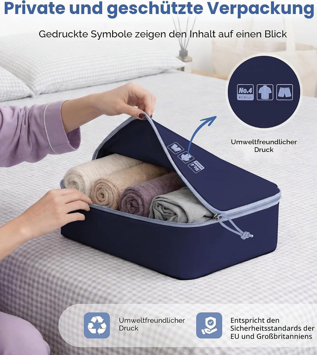 ECOHUB Packwürfel 6er Set Koffer Organizer, Reissfest &amp; Wasserabweisend, Durchdachtes Ordnungssystem