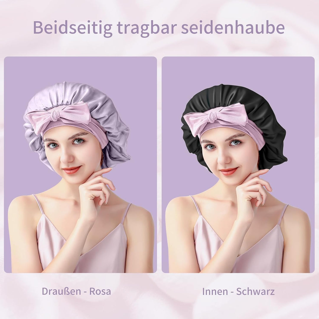 Seidenhaube zum Schlafen, Schlafhaube Seide aus 100% Maulbeerseide, 22 Momme Bonnet Seide Doppellagi