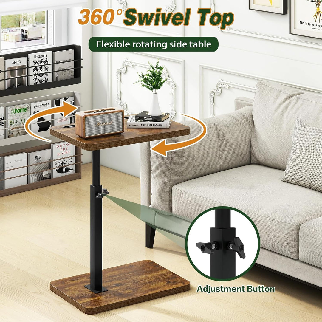 IBUYKE Beistelltisch C Form, 360° Rotierbarer und Höhenverstellbar Sofatisch, Couchtisch für schmale