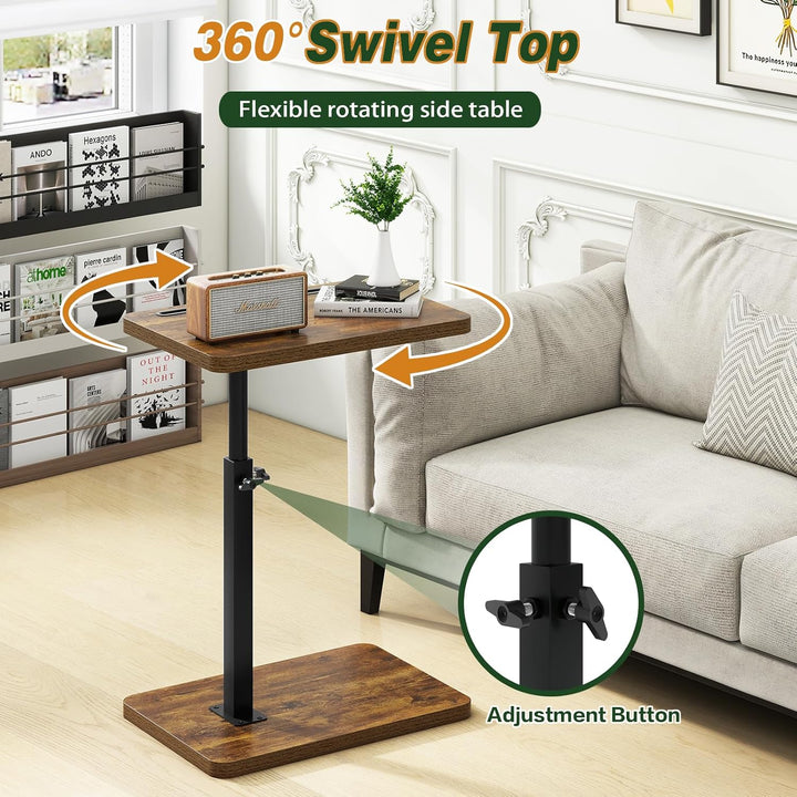 IBUYKE Beistelltisch C Form, 360° Rotierbarer und Höhenverstellbar Sofatisch, Couchtisch für schmale