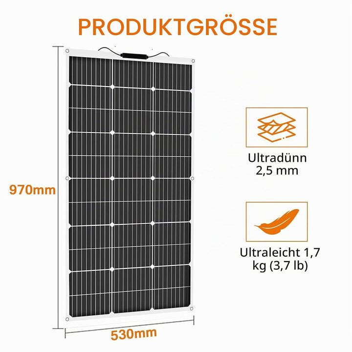 Aysolar 100W 12V Solarpanel Flexibel Monokristallines Flexible Solarmodul IP67 Wasserdicht Photovolt