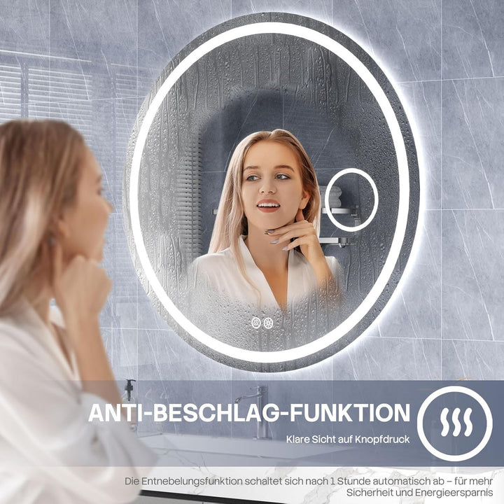 HySail Badspiegel mit Beleuchtung, 5mm Hochauflösender Silber-Spiegel, 3 Farbtemperaturen & Dimmbare