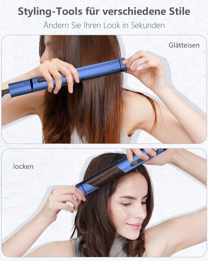 KUSNCA Ionen Glätteisen，2 IN 1 Haarglätter Locken und Glätten glatt und glänzend，3D-Schwebende Keram