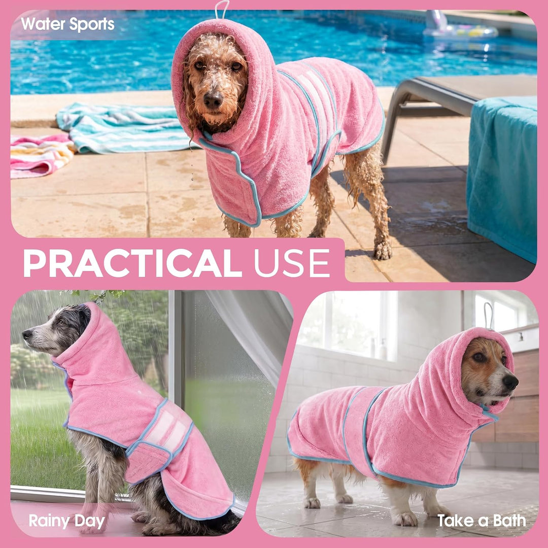 CITÉTOILE Hundebademantel mit Pfotenschutz für Pool &amp; Regen Rosa S | Saugfähig Hundehandtuch mit Kap