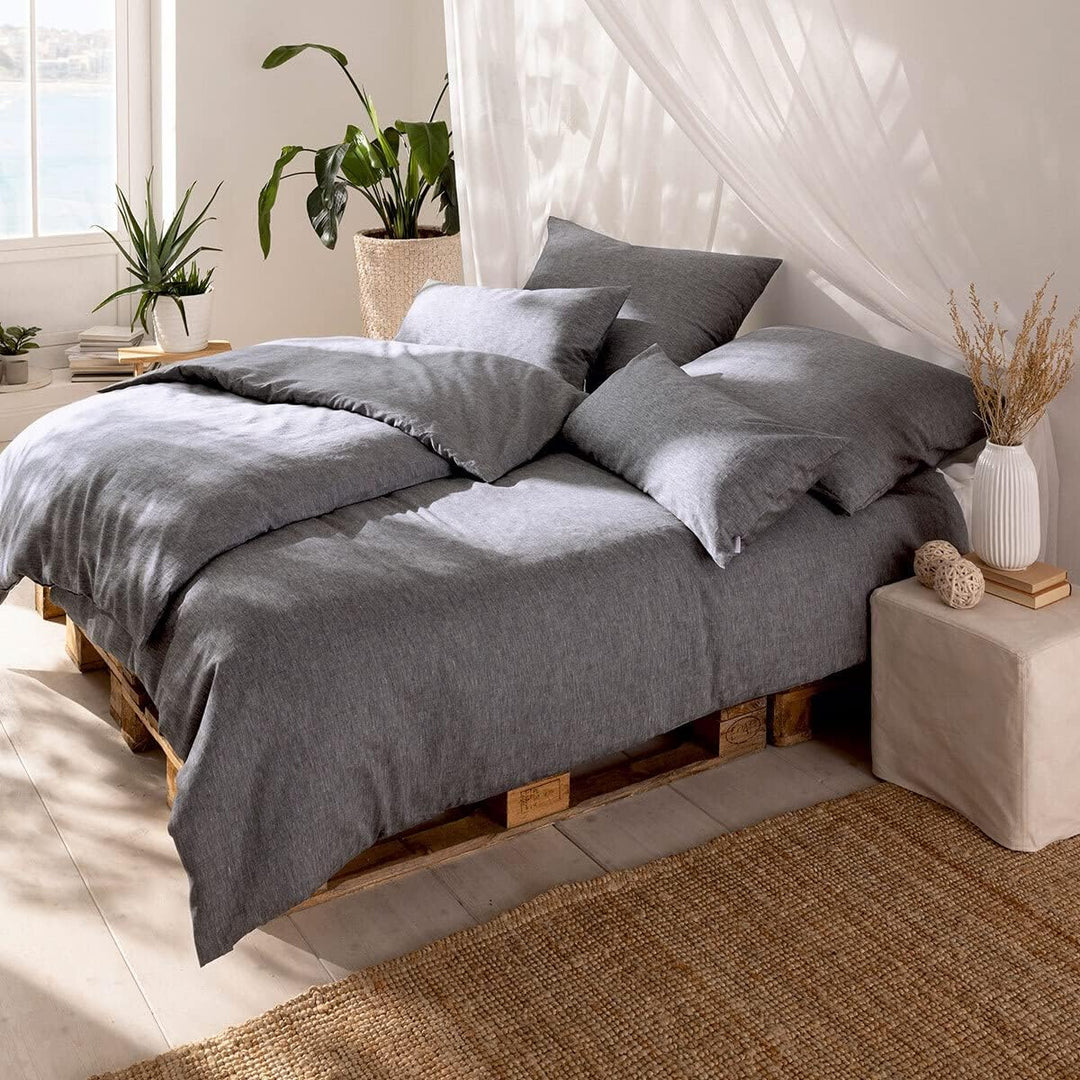 ESTELLA Halbleinen Bettwäsche Alvaro anthrazit, Kissenbezug einzeln 80x80 cm Anthrazit Kissenbezug e