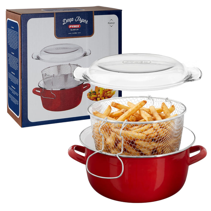 Premier Housewares 102114 Deep Fryer Friteuse, emaille, 5 liters, rot, 33 x 27 x 16 cm Rot Fritteuse