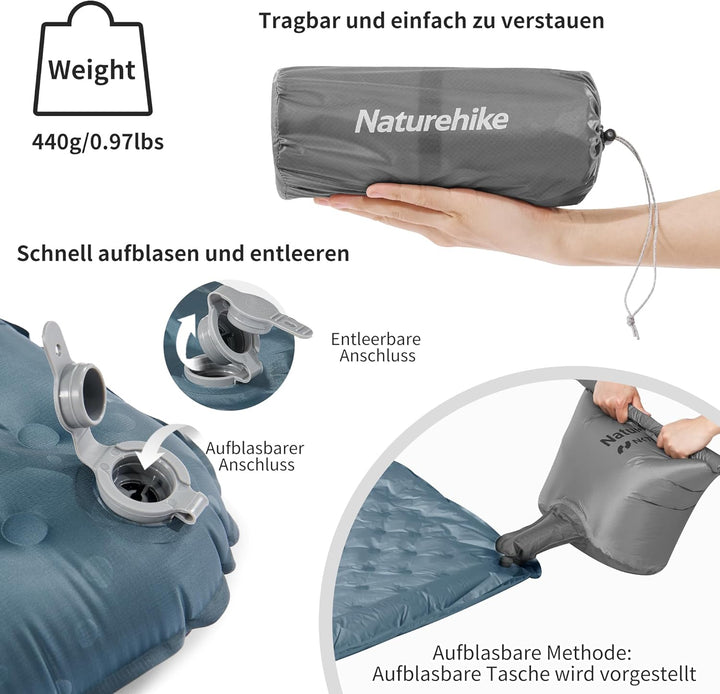 Naturehike 3,5R- Wert Camping Isomatte Ultralight 4 Jahreszeiten (-6℃) Selbstaufblasend mit aufblasb