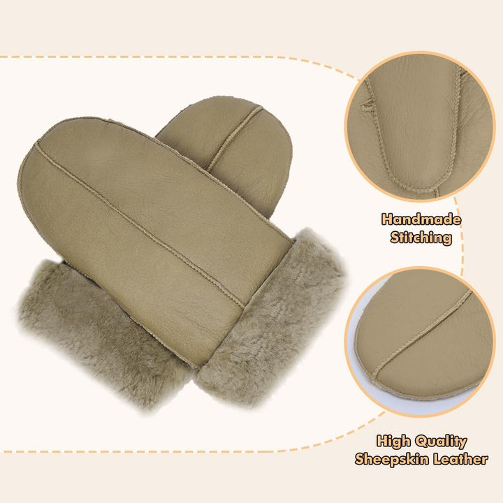 MGGMOKAY Damen Lammfell Shearling Fäustlinge Warme Winter Lederhandschuhe XL Beige, XL Beige