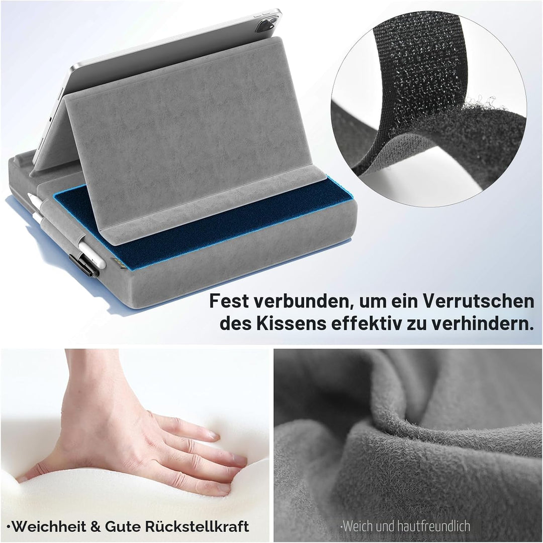 KDD Tablet Halter Kissen, Faltbarer Ipad Kissenständer mit verstellbarem Winkel, Tablet Kissenhalter